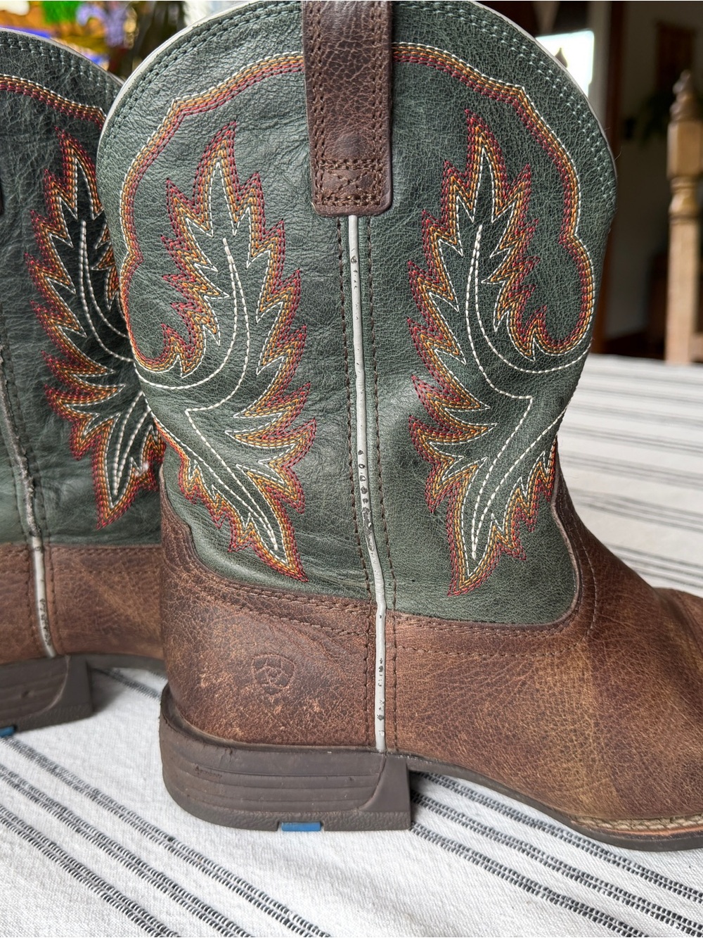 Ariat Brown Leather Boots with beautiful Green Embroidered Shaft